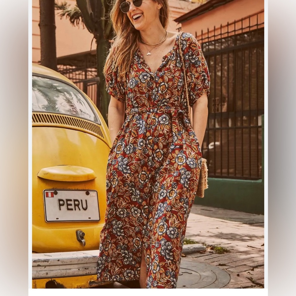 FAHERTY brand Carmel Linen Midi Dress size L. NWT never worn, perfect condition